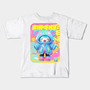 AKBLM - RAINBOW NIJI 虹 KUMA IS HAPPY ABOUT TSUYU SEASON 梅雨 | COLORFUL POP ART ANIME STYLE Kids T-Shirt